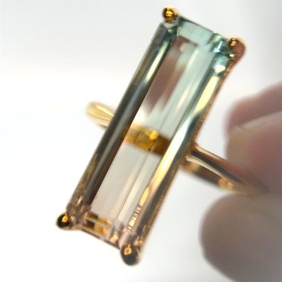 Bi Color Tourmaline 9.20ct Solid 14K Yellow Gold Ring - Picture 1 of 7
